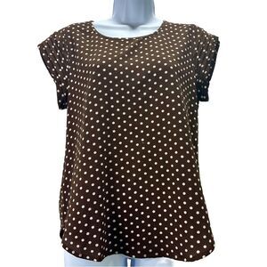 Lily White Brown Polka Dot Pleated Sleeves Blouse Size M